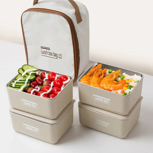 My Store lunch box set with insulated carry bag featuring multiple containers and a secure zipper closure for portable meals.