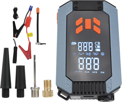 Portable My Store 7200ACA car starter with air pump and power bank, showing battery amplifier and 150 PSI air pressure gauge.