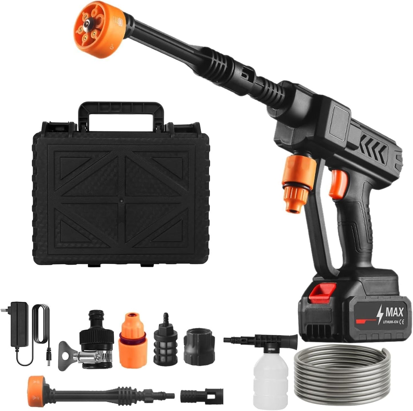 High pressure water cleaning gun from My Store with a trigger and nozzle, ideal for cleaning surfaces and equipment.