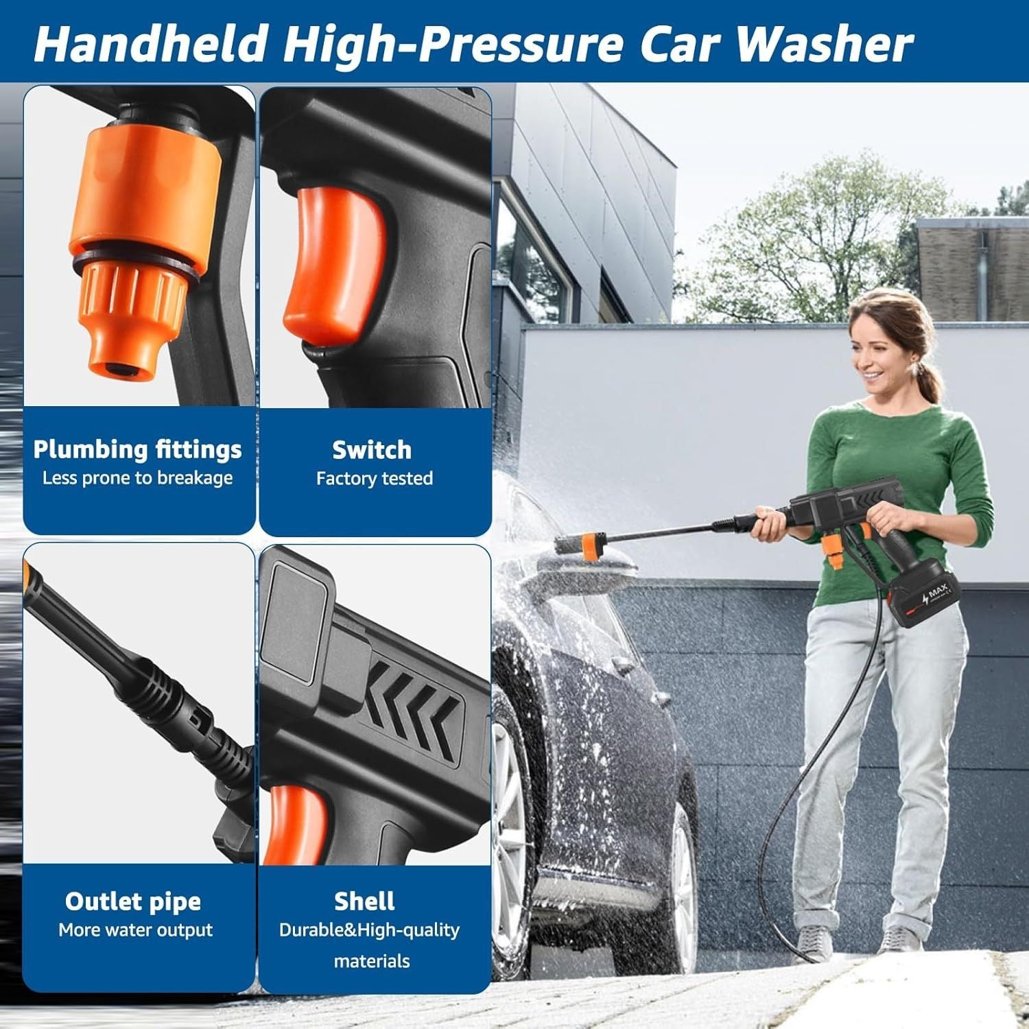 High pressure water cleaning gun from My Store, showing a handheld spray gun with a trigger and nozzle for outdoor cleaning tasks.