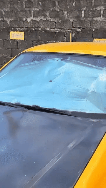 Portable Denx Car Umbrella by My Store, shown set up over a vehicle to protect from sun and rain.