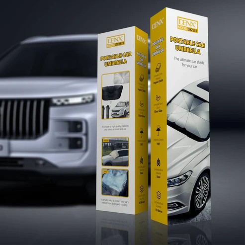 Portable Denx Car Umbrella by My Store, compact and foldable, providing effective protection for vehicles from sun and rain.