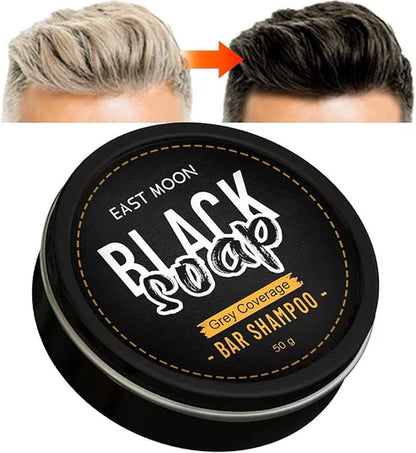East Moon Black Soap Bar Shampoo from My Store, natural black soap bar with textured surface and packaging for scalp cleansing and hair care.