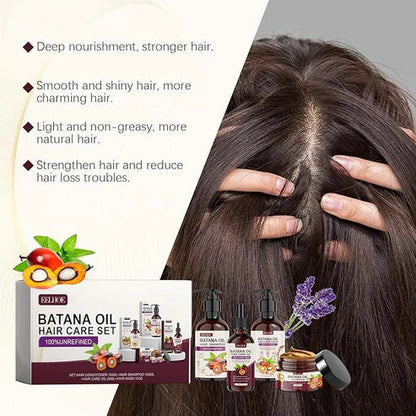 EELHOE Batana Oil Hair Care Set with bottles of natural hair oil and styling products displayed on a white background.