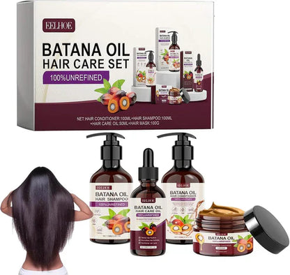EELHOE Batana Oil Hair Care Set with bottles of natural hair treatment products and packaging for healthy hair care.