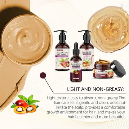 EELHOE Batana Oil Hair Care Set with bottles of natural hair treatment products and packaging, designed for healthy hair.
