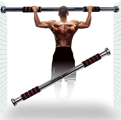 Doorway gym bar from LORDEX, mounted in a doorway for pull-ups and exercise, with sturdy metal construction and foam grips.