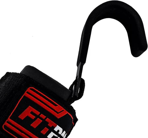 LORDEX Fitness lifting hook straps attached to a barbell for weightlifting and strength training exercises.