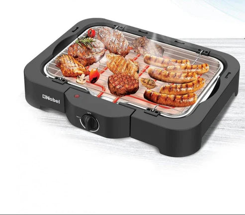 Nobel Electric Grill by My Store showing a sleek electric grill with grilling surface and control knobs for indoor cooking.