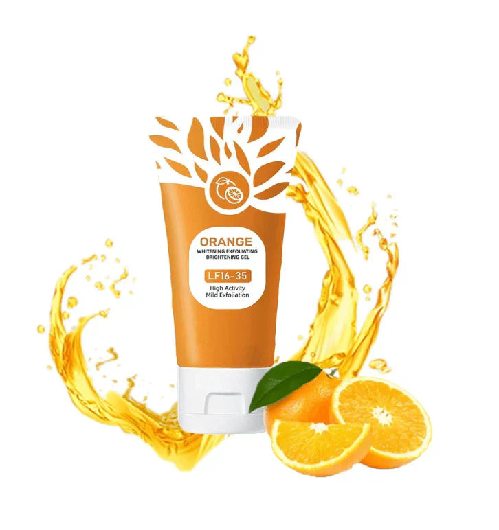 Orange Brightening Exfoliating Gel from My Store, showcasing the vibrant orange gel in a clear container with a smooth texture.